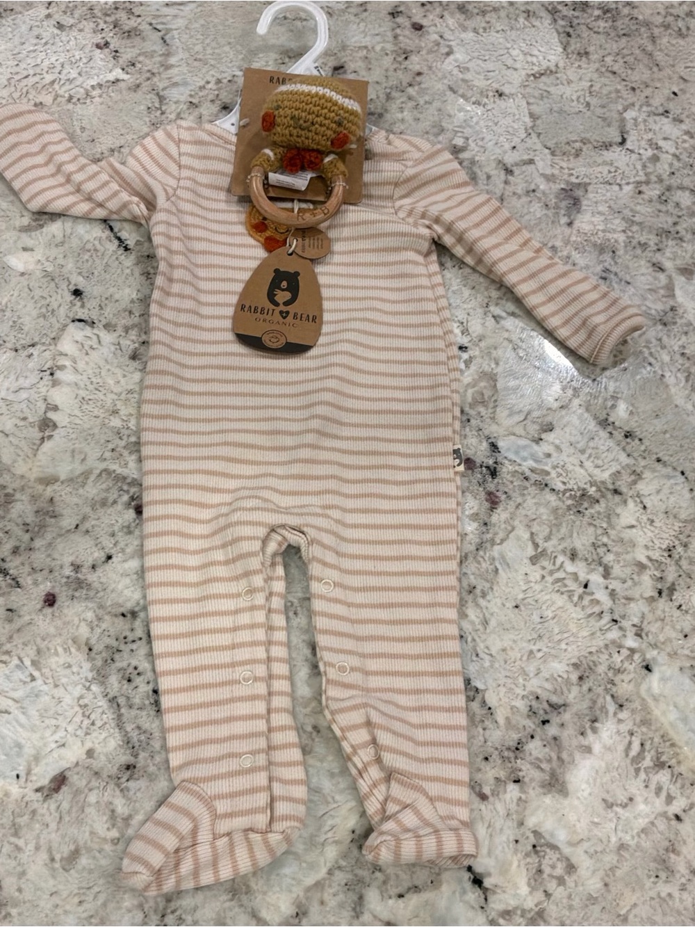 Rabbit & Bear Cream and Tan Striped Footie One-Piece